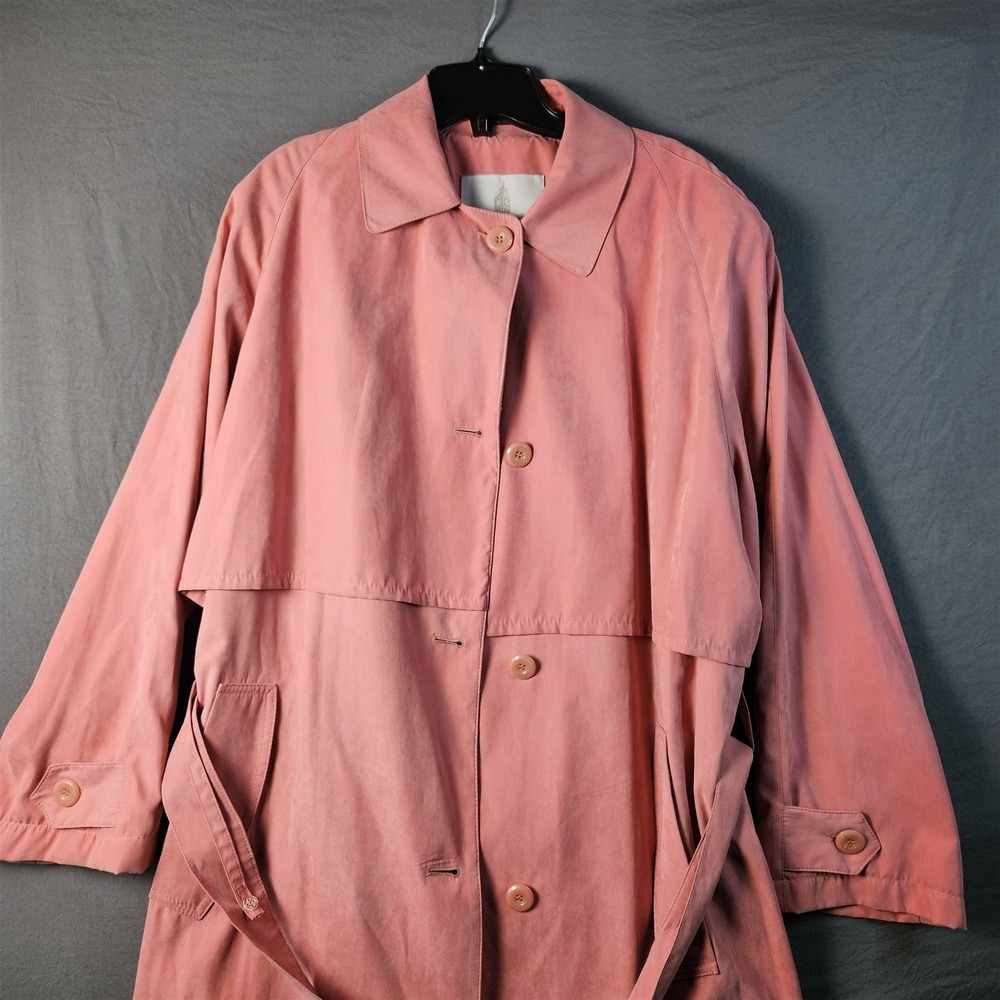 Vintage London Fog Pink Trench Coat Womens 14 Reg Belted Raincoat Dusty Rose